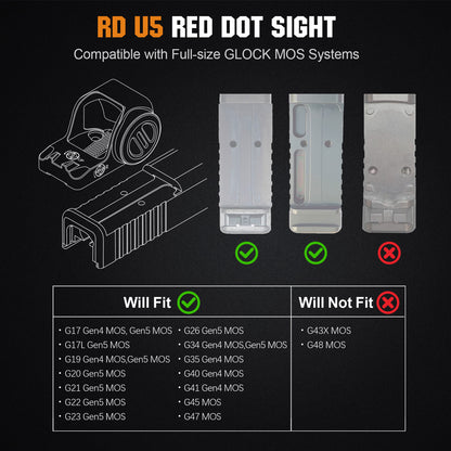 ohhunt® RD U5 3 MOA Dot Reticle Open Reflex Sight 3000G Shockproof Shake Awake Sight Compatible with Full-Size Glock MOS Systems