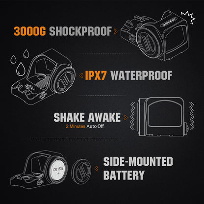 3000G Shockproof,IPX7 Waterproof, Shake Awake, Side-mounted Battery