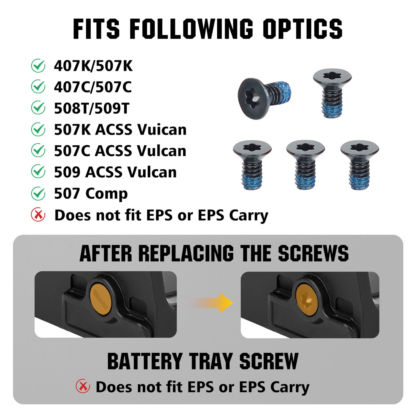 ohhunt® Replacement Red Dot Screw Set for Holosun Optic Battery Tray fit 407K/507K/407C/507C/508T/509T
