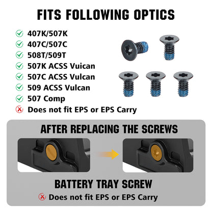 ohhunt® Replacement Red Dot Screw Set for Holosun Optic Battery Tray fit 407K/507K/407C/507C/508T/509T