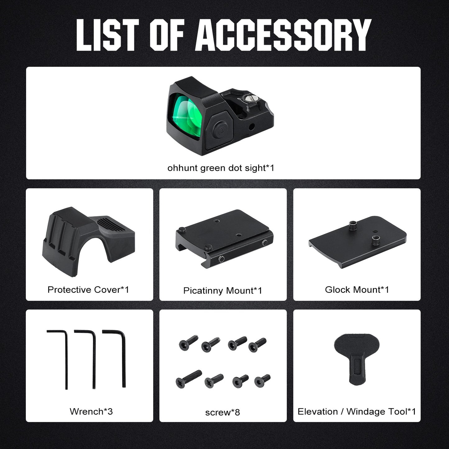 ohhunt Red Dot Sight 2 MOA Reticle Mini Shake Awake Optics 12 Brightness Adjustment