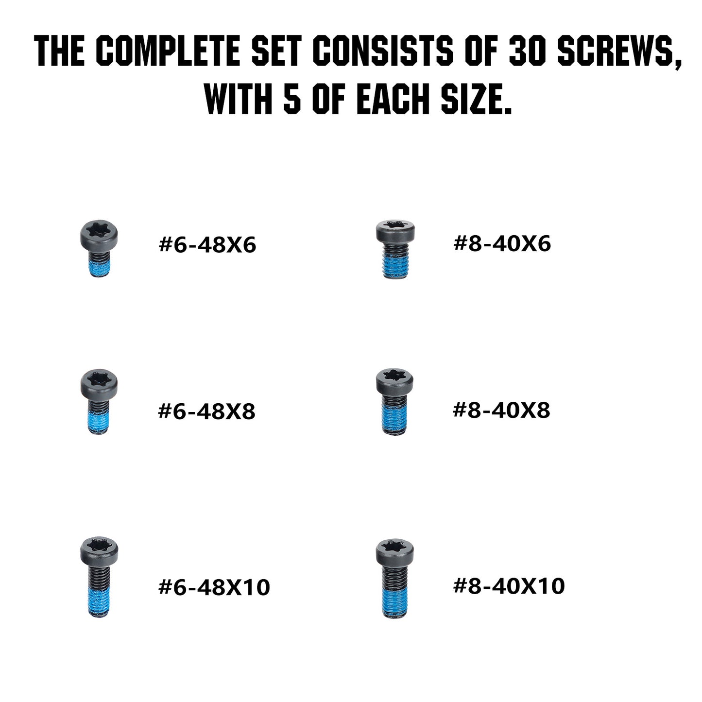 ohhunt® Picatinny Rail Screws Standard Cap Head T15 Torx for Rail Mounts and Plates 30 Pcs Include #6-48 and #8-40 Screws in 6mm/8mm/10mm Length