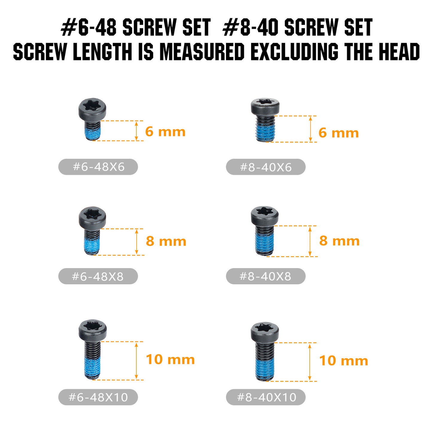 ohhunt® Picatinny Rail Screws Standard Cap Head T15 Torx for Rail Mounts and Plates 30 Pcs Include #6-48 and #8-40 Screws in 6mm/8mm/10mm Length