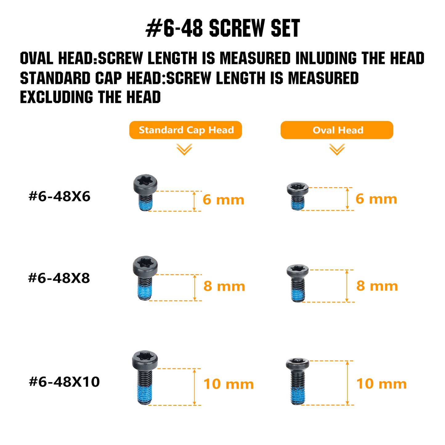 ohhunt® Red Dot Screw Set T15 Torx Two Head Types 30 Pcs for Mount and Plates Include #6-48 Screw in 6mm/8mm/10mm Length