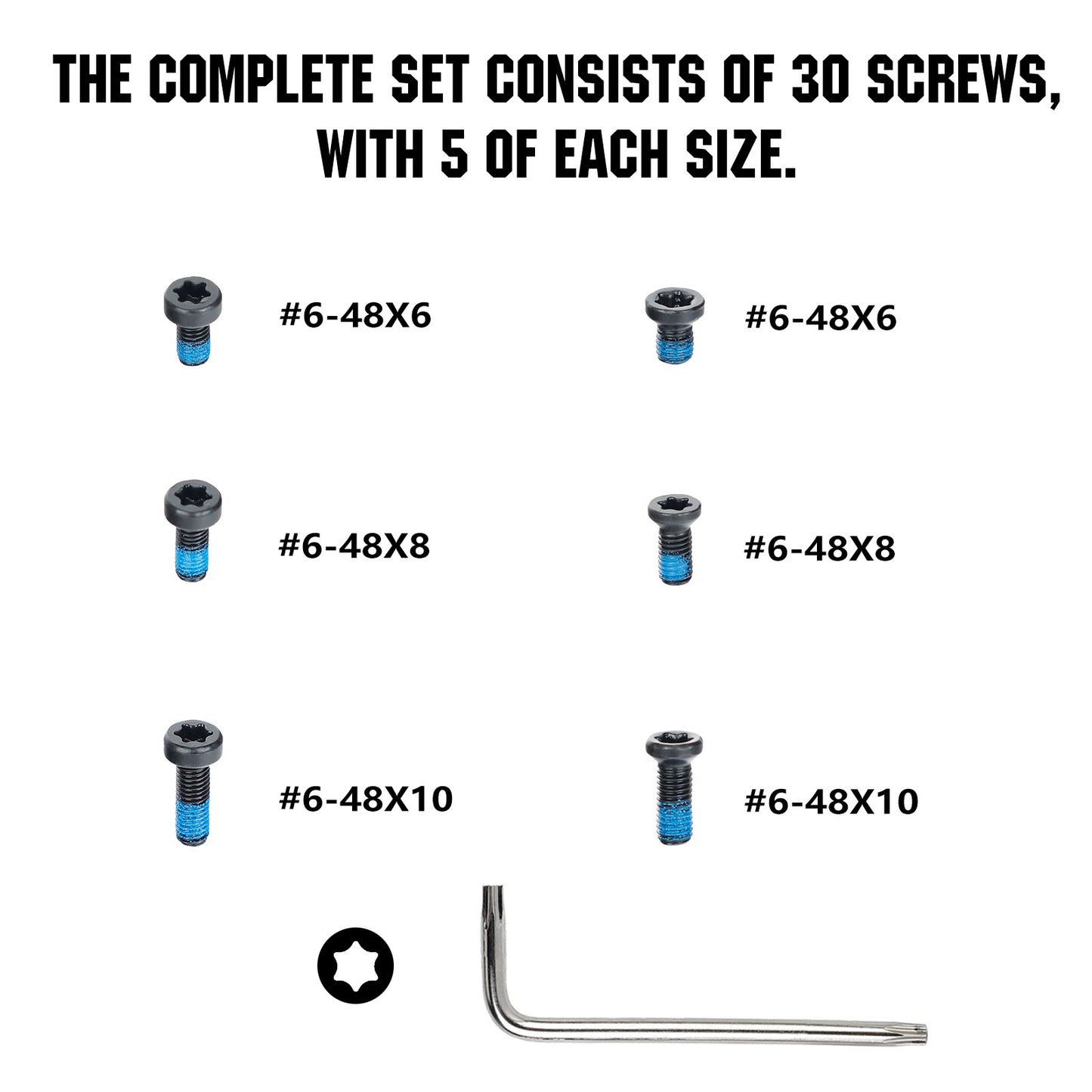 ohhunt® Red Dot Screw Set T15 Torx Two Head Types 30 Pcs for Mount and Plates Include #6-48 Screw in 6mm/8mm/10mm Length