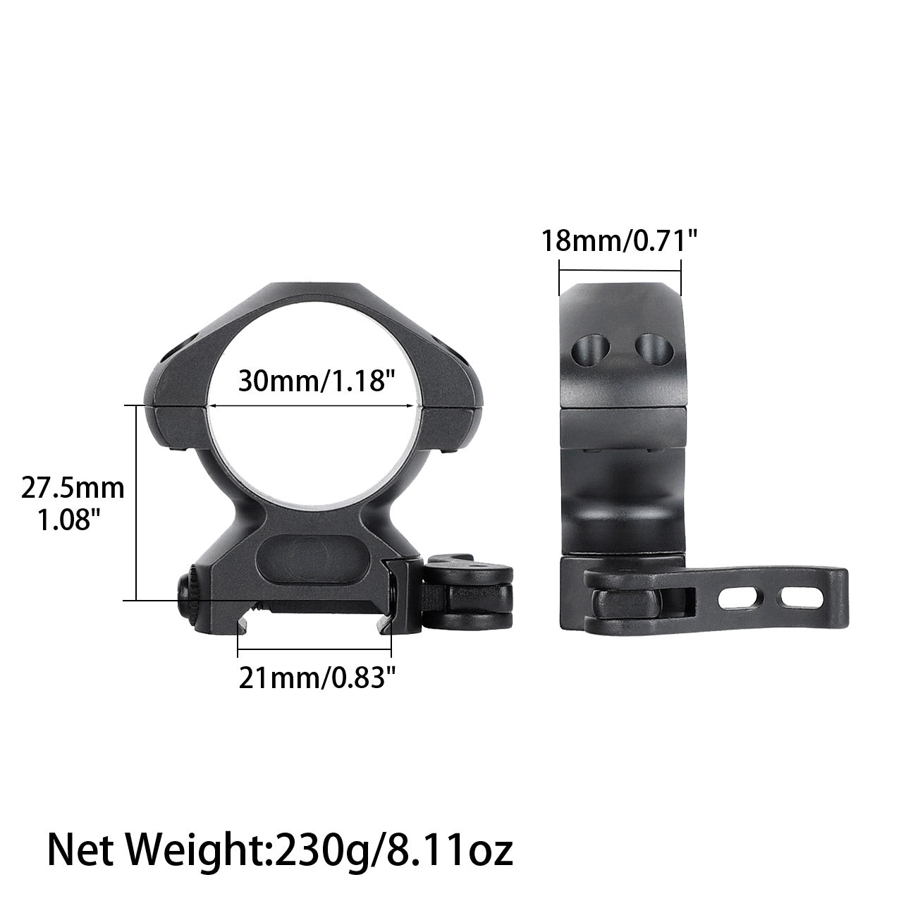 Steel 30mm Quick Release Picatinny Scope Rings size
