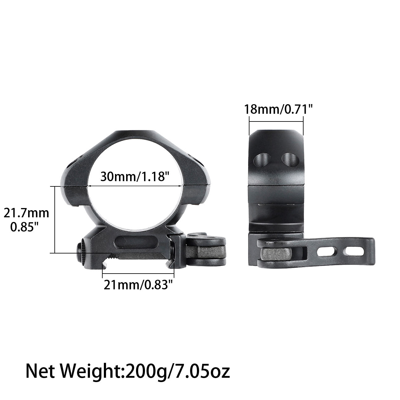 Steel 30mm Quick Release Picatinny Scope Rings - Med Profile