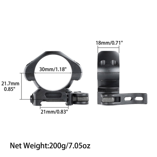 Steel 30mm Quick Release Picatinny Scope Rings - Med Profile