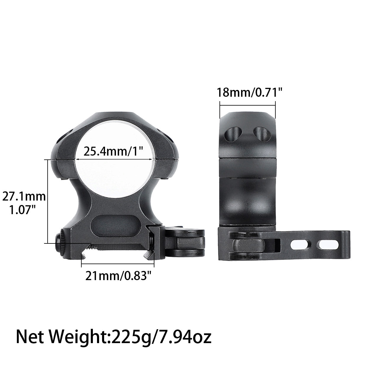 Steel 1 inch Quick Release Picatinny Scope Rings - High Profile