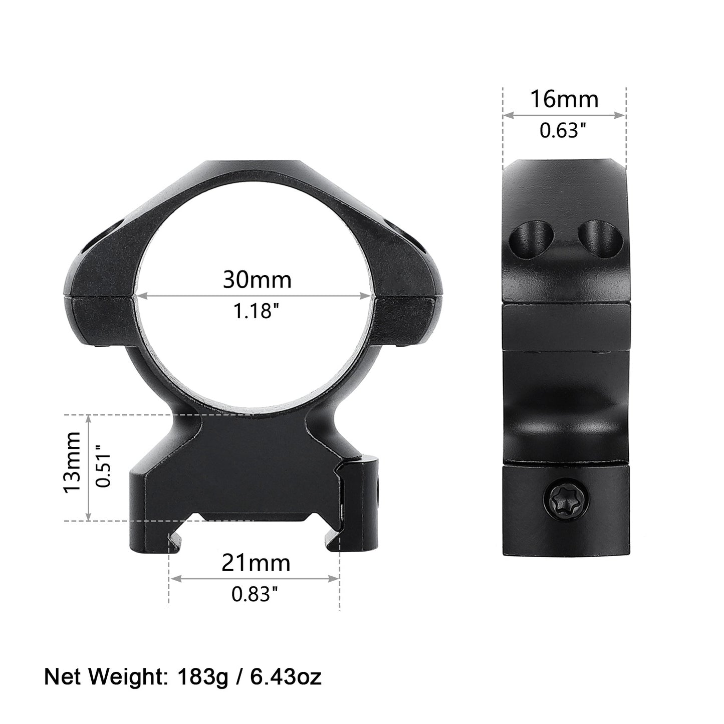 ohhunt® Steel 30mm Picatinny Rifle Scope Rings - Med Profile 0.5"