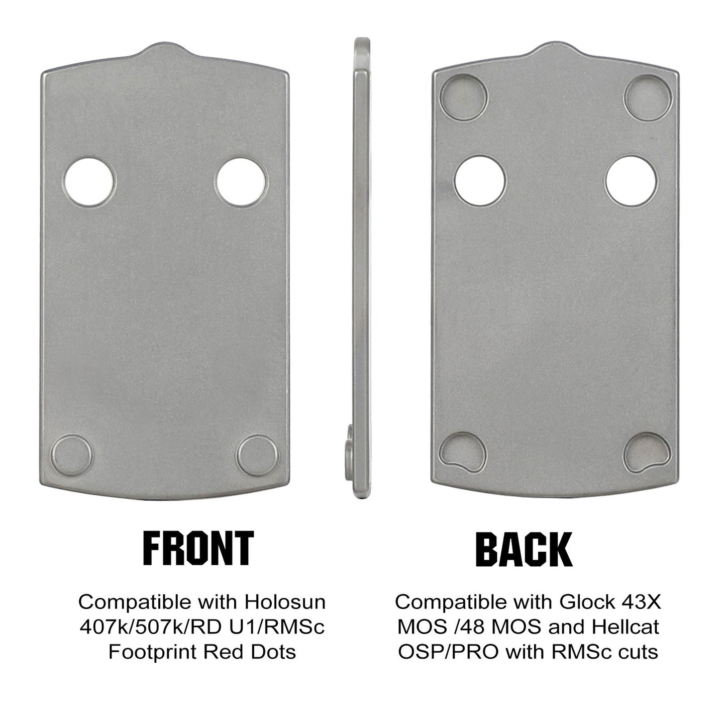ohhunt® Titanium Adapter Plate RMSc footprint Compatible with Hellcat OSP, Holosun 407K/507K, fit Glock 43X/48 MOS