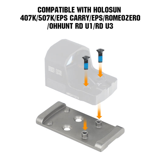 ohhunt® Titanium Adapter Plate Compatible with RMSc Cut Optic Holosun 407K/507K/EPS  Carry/EPS/RomeoZero/ohhunt RD U1/RD U3 for Glock 17 19 MOS