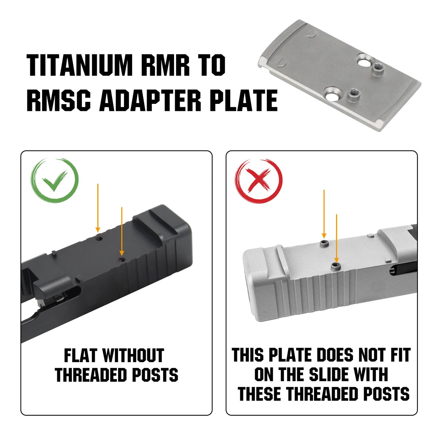 ohhunt® Titanium Optics Adapter Plate Compatible with RMR to RMS Compatible with Holosun 407K/507K/EPS Carry/EPS/RomeoZero fit RMR Cut Slide Without Thread Post