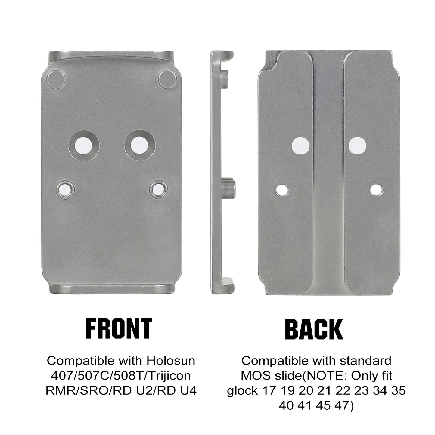ohhunt® Titanium Adapter Plate Compatible with RMR Footprint Optics Holosun 407/507C/508T/SRO, fit for Glock 17 19 MOS