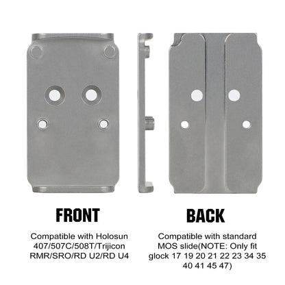 ohhunt® Titanium Adapter Plate Compatible with RMR Footprint Optics Holosun 407/507C/508T/SRO, fit for Glock 17 19 MOS