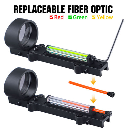 1x32 Ventilated Rib Shotgun Sight Collimator Fiber Optic Circle Dot Sight with Replaceable Red/Green Fiber Optic