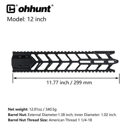 ohhunt® AR-15 M-LOK Free Float Handguard Integrated Flip Up Front Sight with Steel Barrel Nut