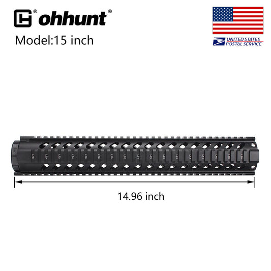 ohhunt AR-15 15 inch Free Float Quad Rail Handguard with Barrel Nut