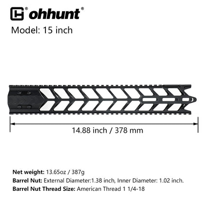ohhunt® AR-15 M-LOK Free Float Handguard Integrated Flip Up Front Sight with Steel Barrel Nut