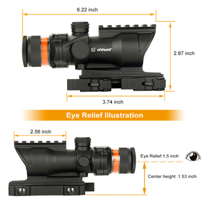 ohhunt 4X32 Rifle Scope Red Fiber Optic Illuminated Reticle With Top Rail Diopter Adjustment For Hunting