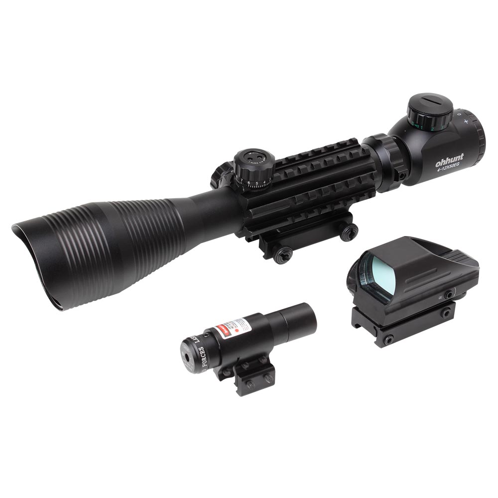 Ohhunt Tactical 4-12X50 Rifle Scope Red Dot Combo Holográfico 4 Reticle Mira Combat Riflescope 