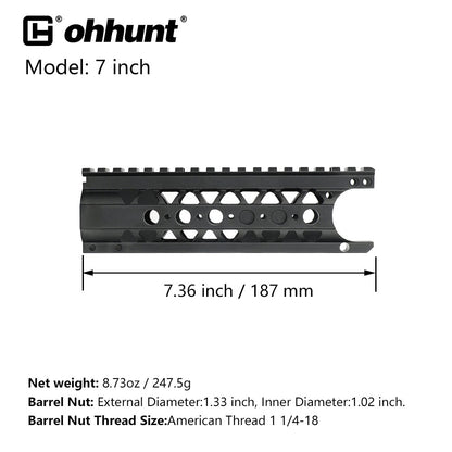 ohhunt® AR15 Free Float Handguard with Steel Barrel Nut C Cut End