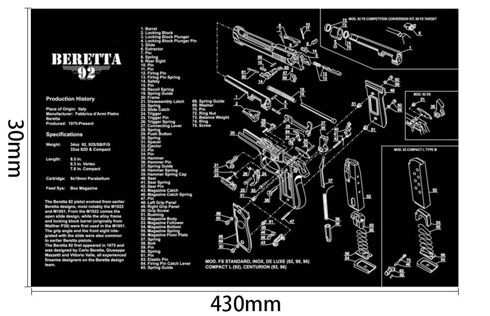 Ohhunt Mouse pad Armorers Bench Mat Cleaning Mat With B-eretta 92 Parts Diagram & Instructions Mouse Pad