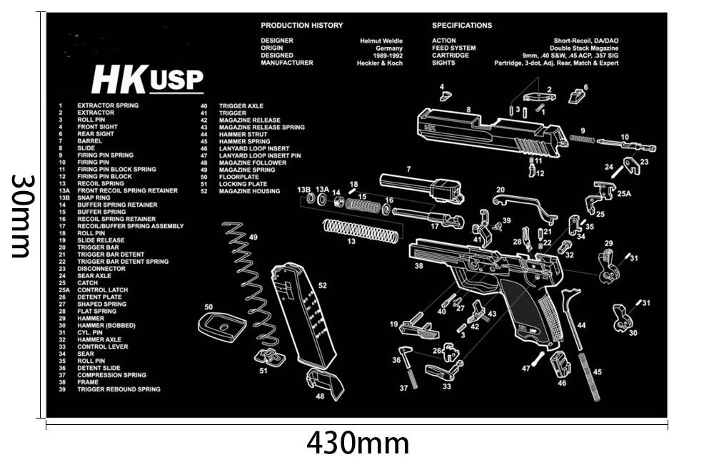 Ohhunt Armorers Bench Mat Gun Cleaning Mat HK USP With Parts Diagram & Instructions Mouse Pad