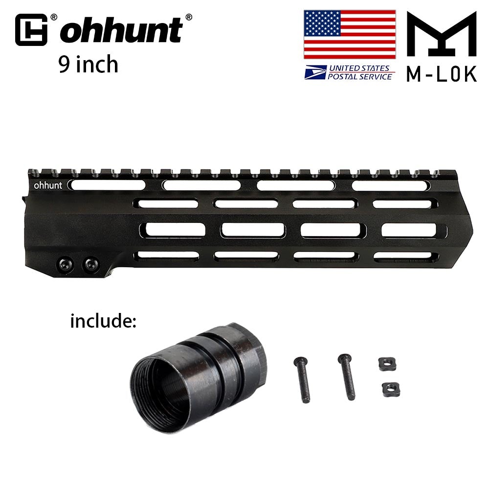 ohhunt® AR-15 Ultra Slim Free Float M-Lok Handguard com porca de barril de aço 4" 7" 9" 10" 12" 13,5" 15" 17"