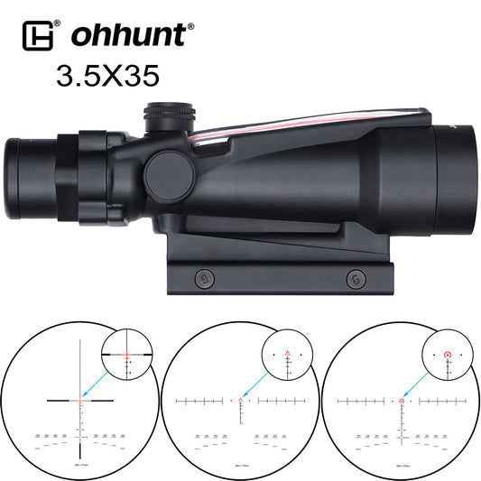 ohhunt® Tactical 3.5X35 Rifle Scope Vermelho/Verde Retículo iluminado por fibra óptica com guarda-sóis e ajuste de dioptria