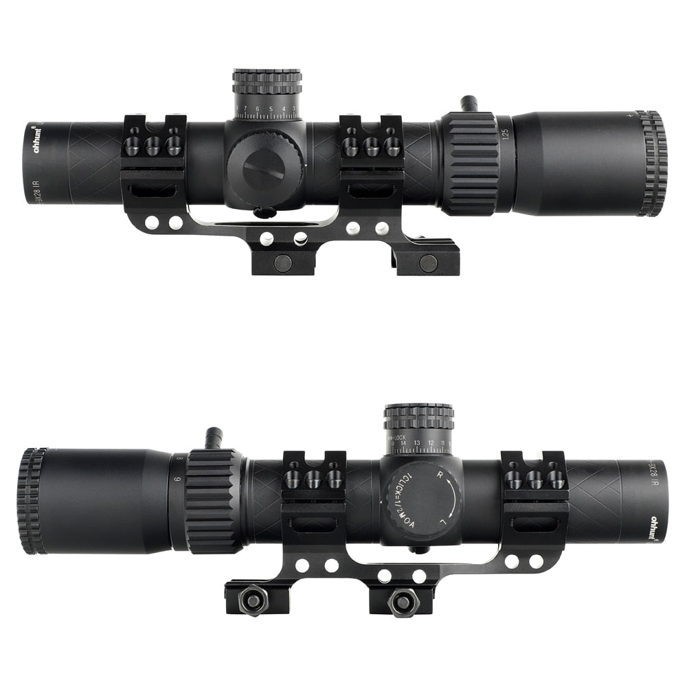 ohhunt LR 1.25-9X28 Compact Rifle Scopes 35mm Tube Glass Etched Reticle Red Illuminated Turrets Lock Reset Tactical Sight