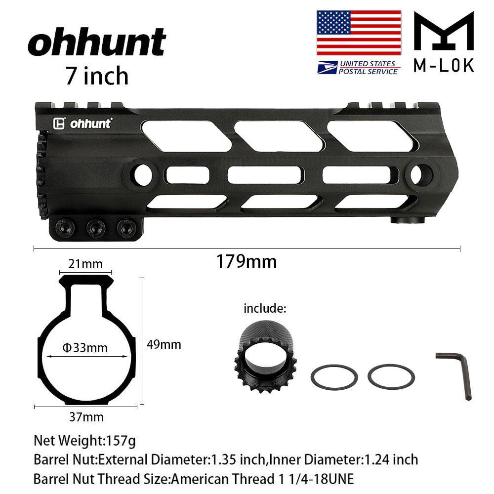 ohhunt® AR-15 Carbine Length 7" Lightweight Free Float M-LOK Rail Handguard with Barrel Nut