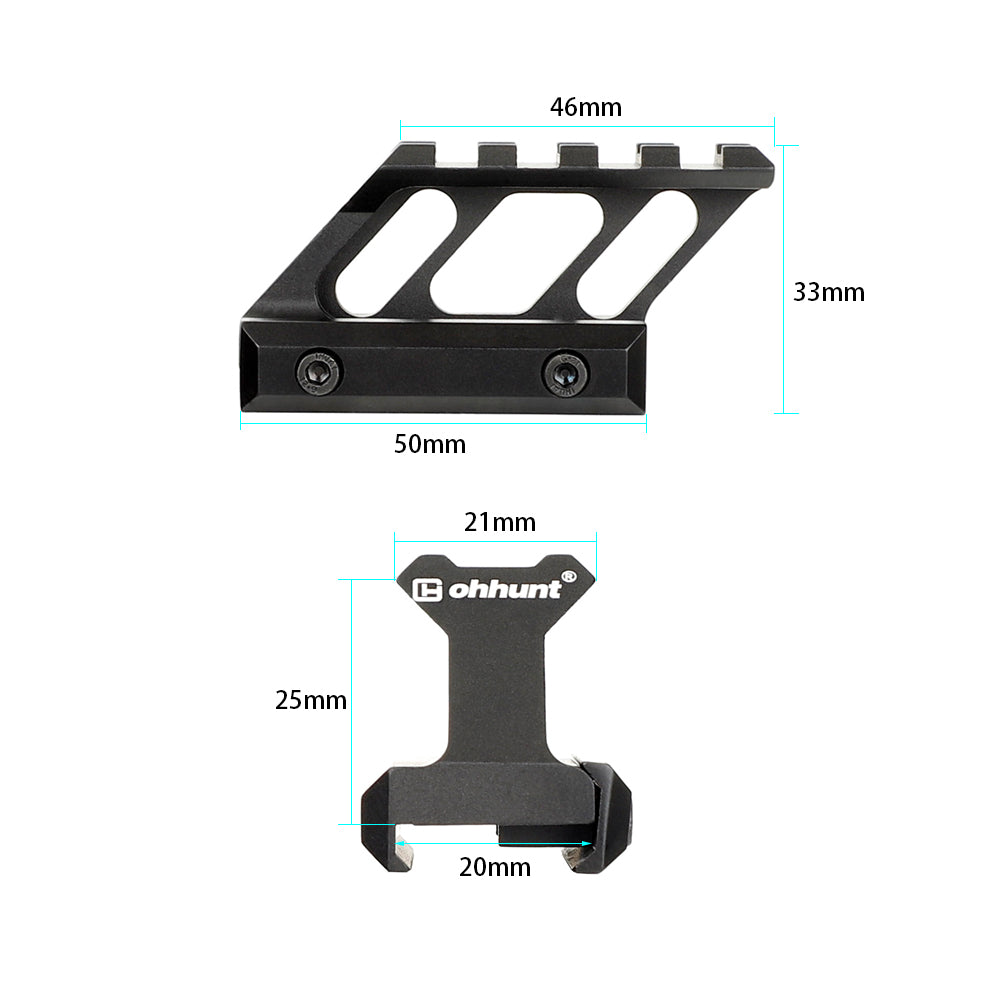 ohhunt 1" 45 Degree See Through Picatinny Riser Mount High Profile for Micro Reflex Sight Red Dot Scope