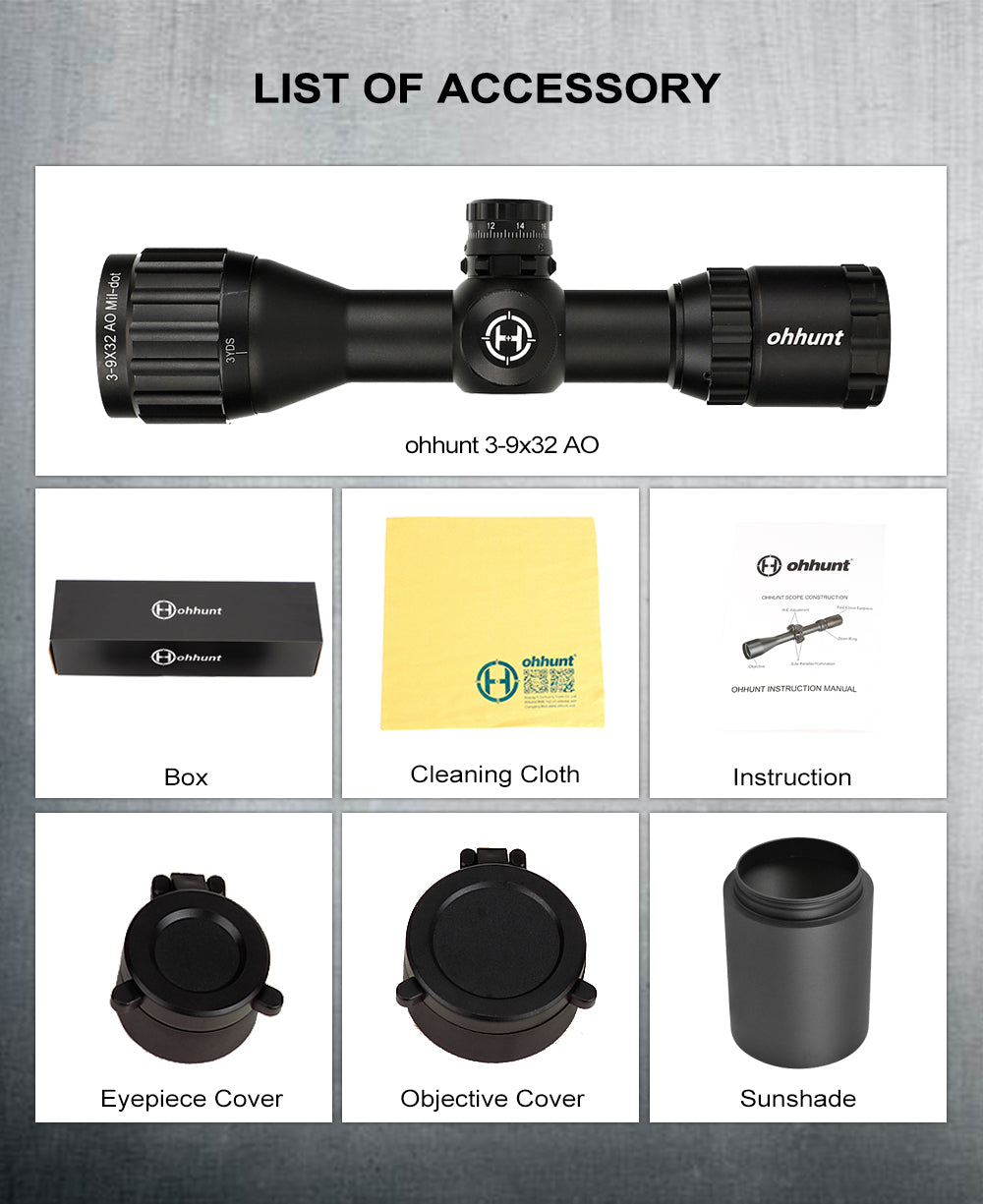 ohhunt 3-9X32 AOCE コンパクトライフルスコープ 1/2 ハーフミルドット