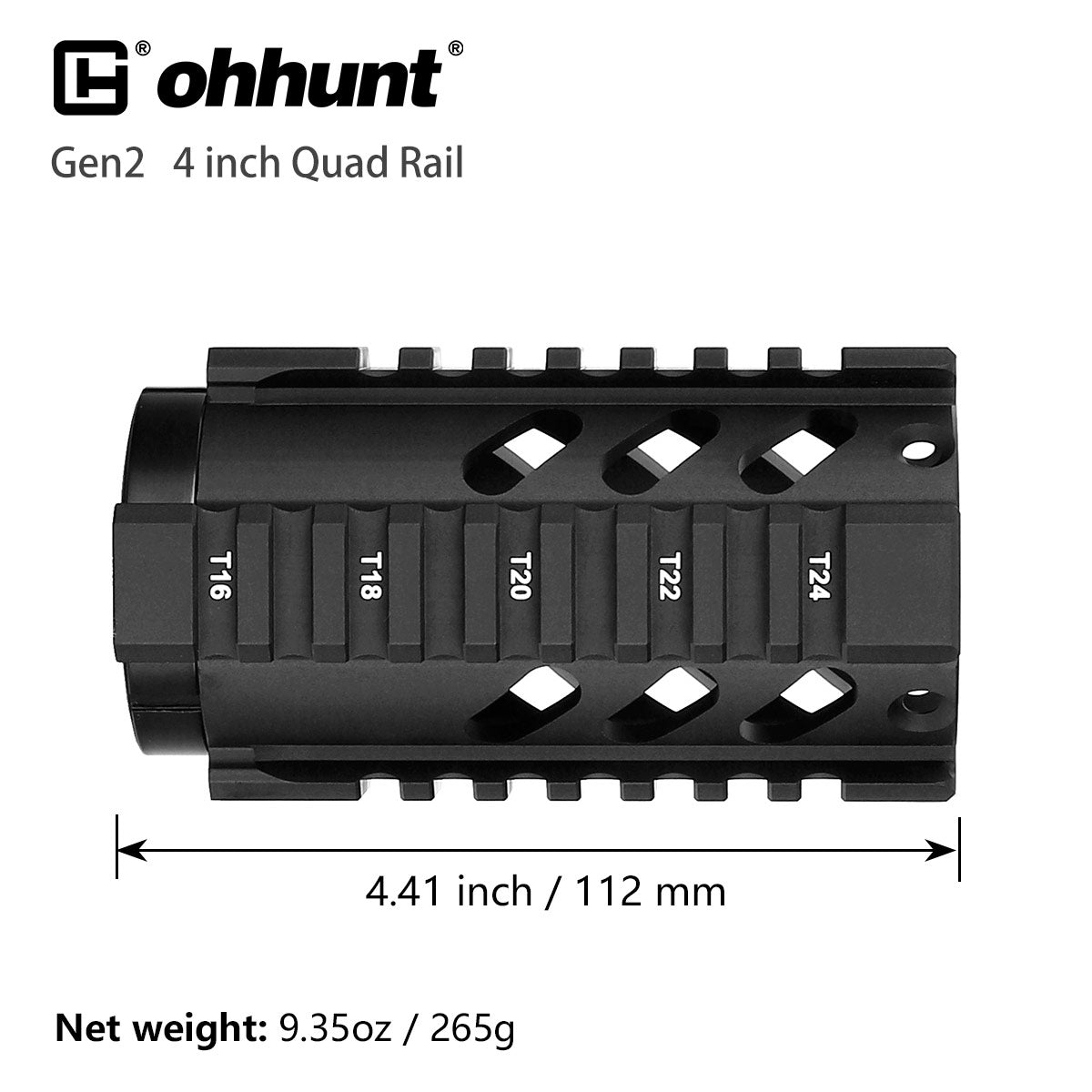 Ohhunt Gen2  AR-15 4 inch Free Float Quad Rail Handguard