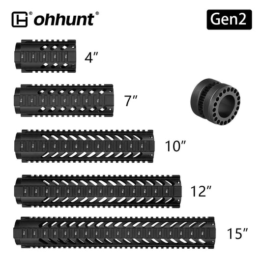 Ohhunt Gen2 Free Float Quad Rail Handguard for AR15 M16 4" 7" 10" 12" 15"