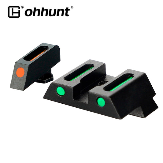 ohhunt® Mira de fibra óptica vermelha verde frontal e traseira para pistolas Glock 17L, 19, 22, 23, 24, 26, 27, 33, 34, 35, 38 e 39