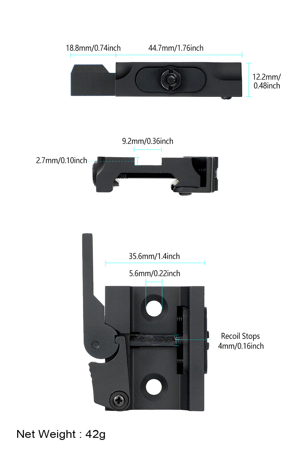 ohhunt Bipod QD Riser Mount Adaptor 17S Style 0.5" Autolock