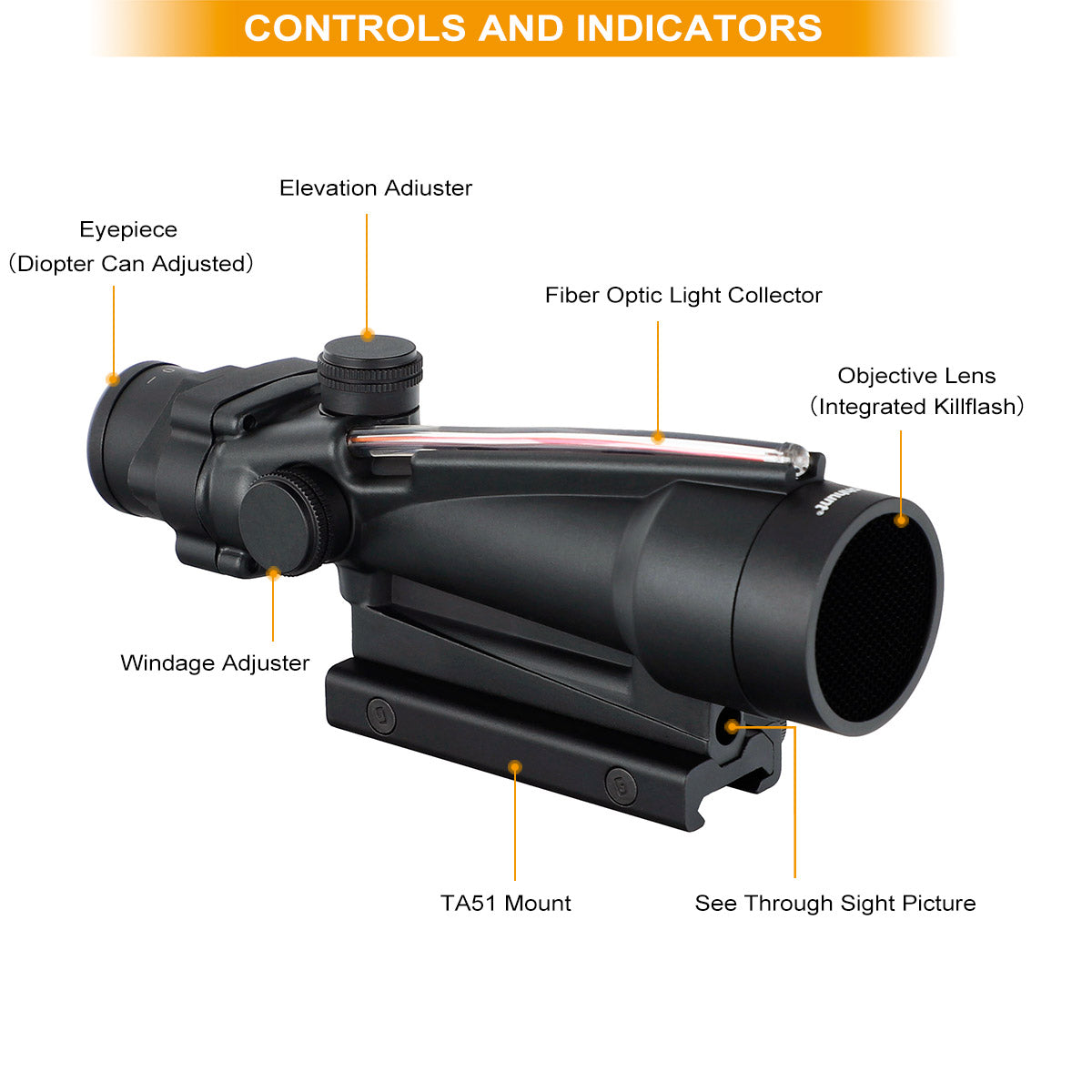 ohhunt® Tactical 3.5X35 Rifle Scope Red/Green Fiber Optic Illuminated Reticle with Sunshades Diopter Adjustment