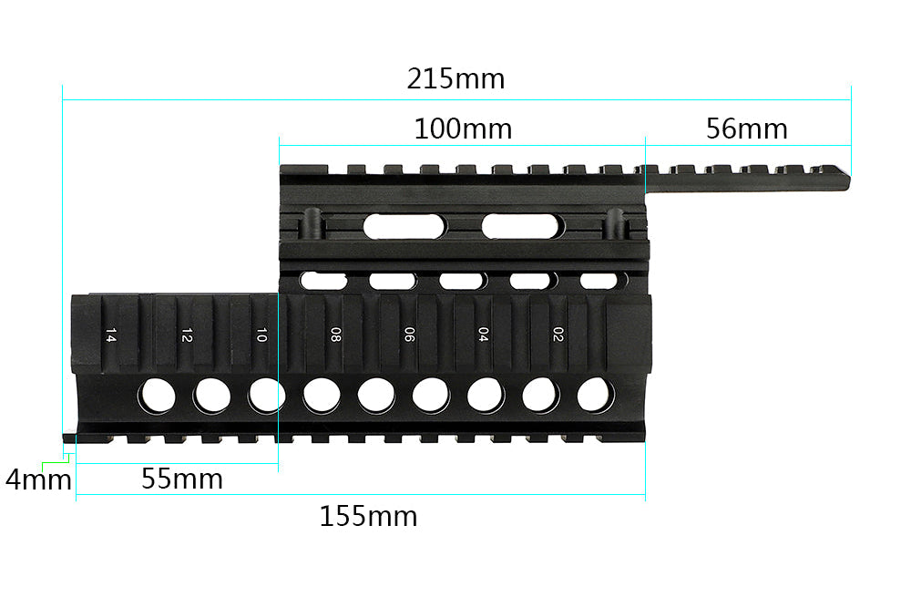 Ak Railing ohhunt® Universal AK Quad Rail Handguard for AK-47/AK-74 with Rubber R