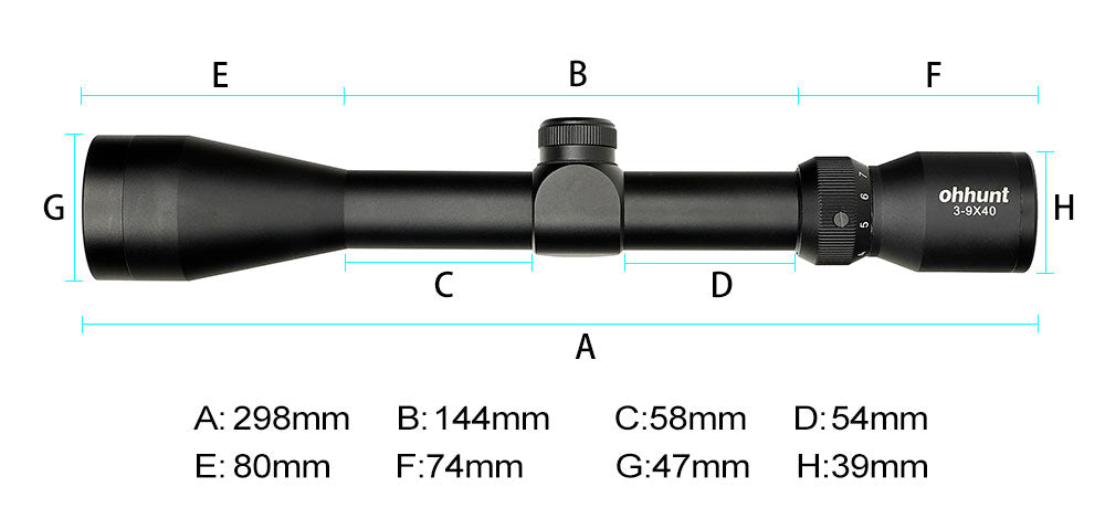 Ohhunt 3-9X40 HK Hunting Rifle Scope 1 inch Tube with Scope Rings