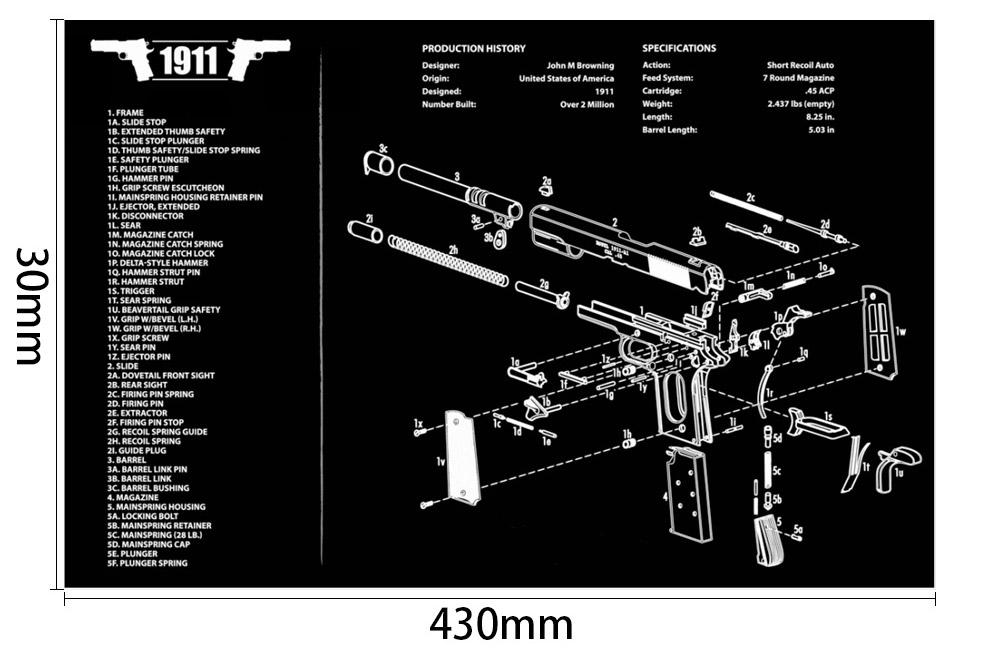 Ohhunt Armorers Bench Mat Cleaning Mat 1911 With Parts Diagram & Instructions Gun Split Picture Mouse Pad