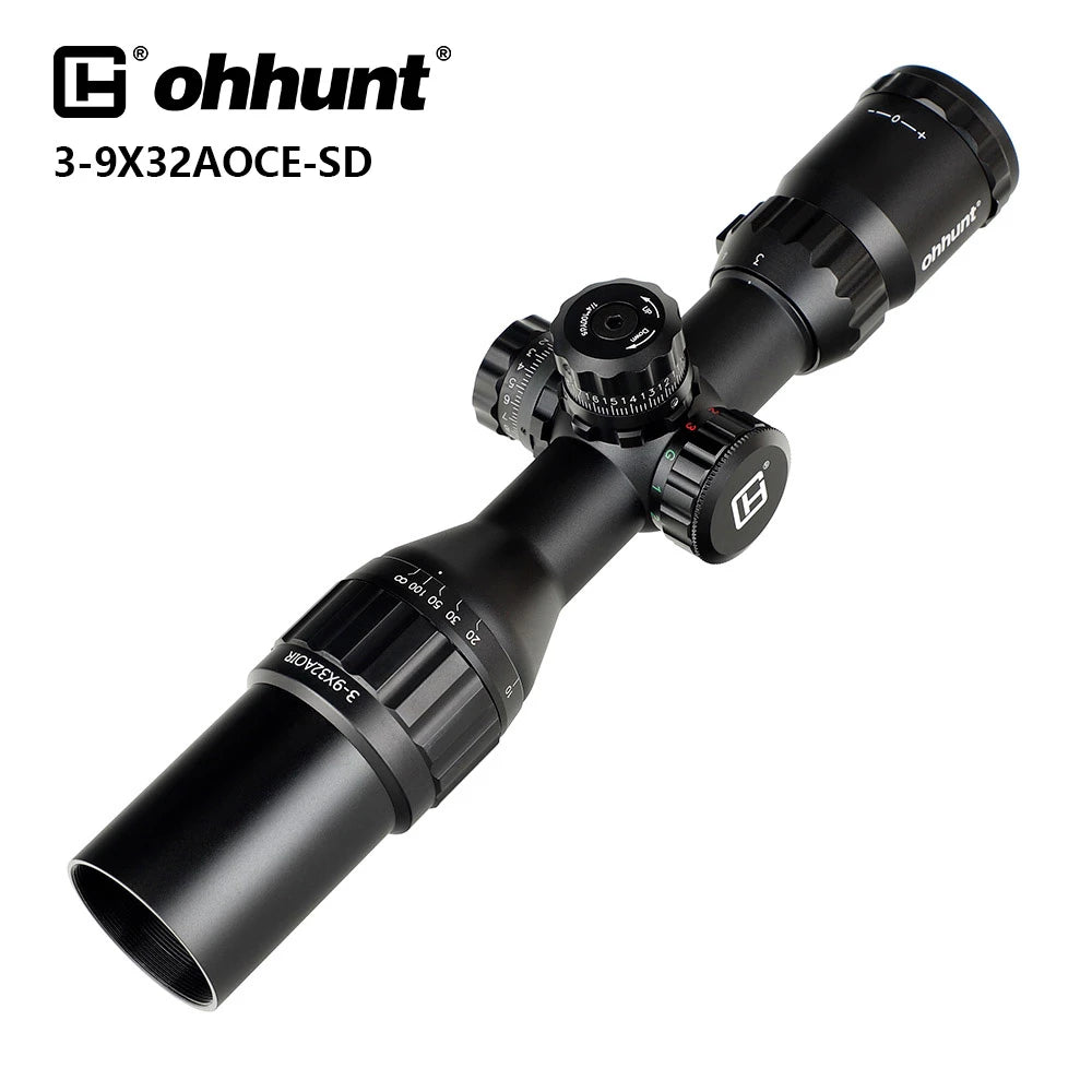 ohhunt 3-9X32 AOCE Compact Rifle Scope 1/2 Half Mil Dot Illuminated RG Turrets Locking with Sunshade