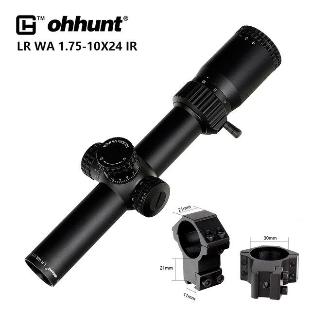 ohhunt LR WA 1.75-10X24 Compact Rifle Scope Tactical Glass Etched Reticle Red Illumination Turrets Lock Reset