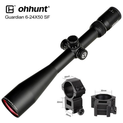 ohhunt® Guardian 6-24X50 SF Long Range Hunting Rifle Scopes Side Parallax 1/2 Half Mil Dot Glass Etched Reticle Turrets Lock Reset Scope