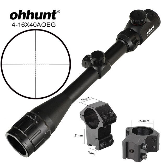 ohhunt 4-16X40 AOEG Hunting Rifle Scope 1 inch Tube Mil Dot Reticle Red Green Illuminated Optical Sight