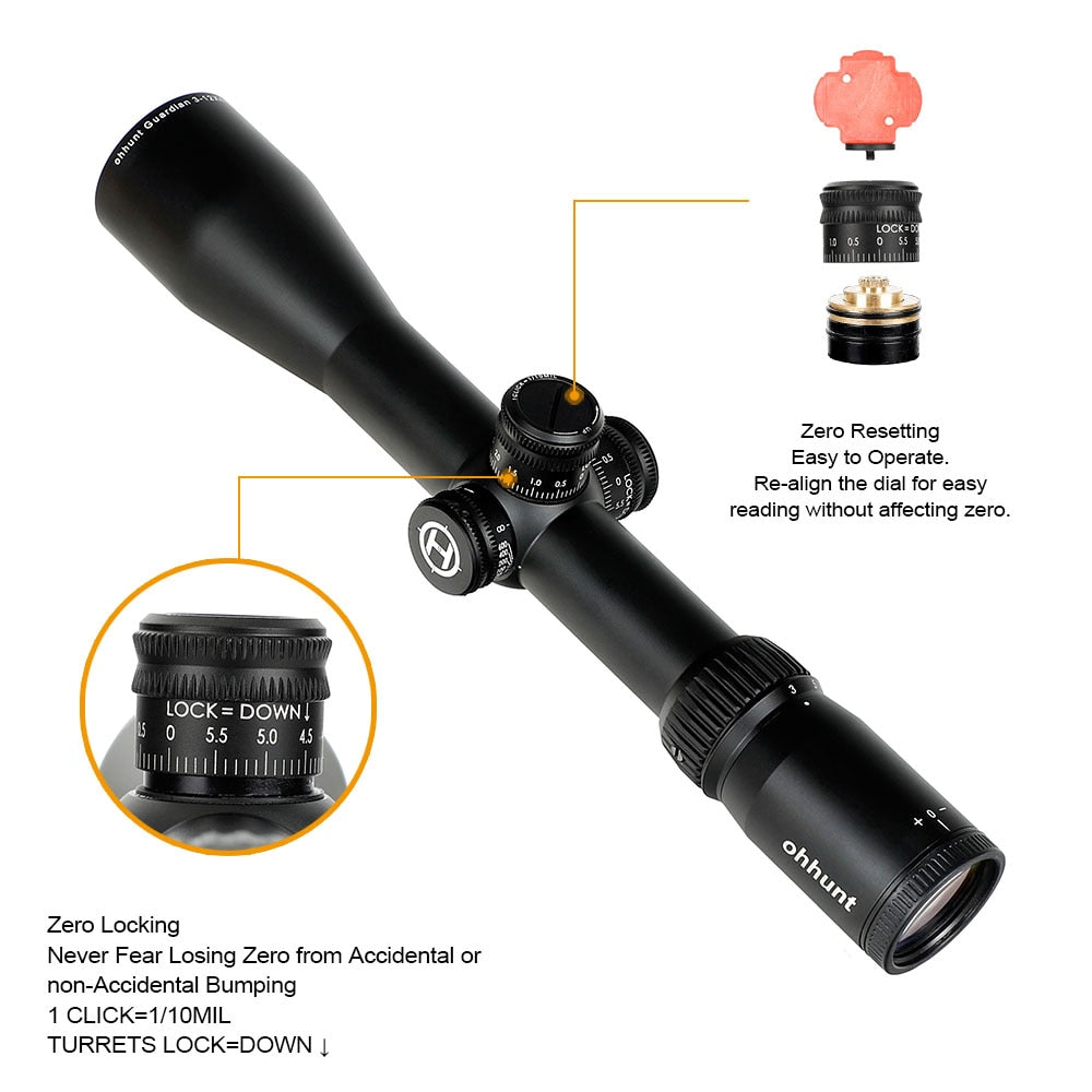 ohhunt Guardian 3-12X44 SF Hunting Rifle Scope 1/2 Half Mil Dot Reticle Side Parallax Turrets Lock Reset Tactical