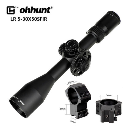 ohhunt® LR 5-30x50 SFIR Long Range Tactical Rifle Scope Glass Etched Reticle Red Illumination Side Parallax Turrets Lock Reset