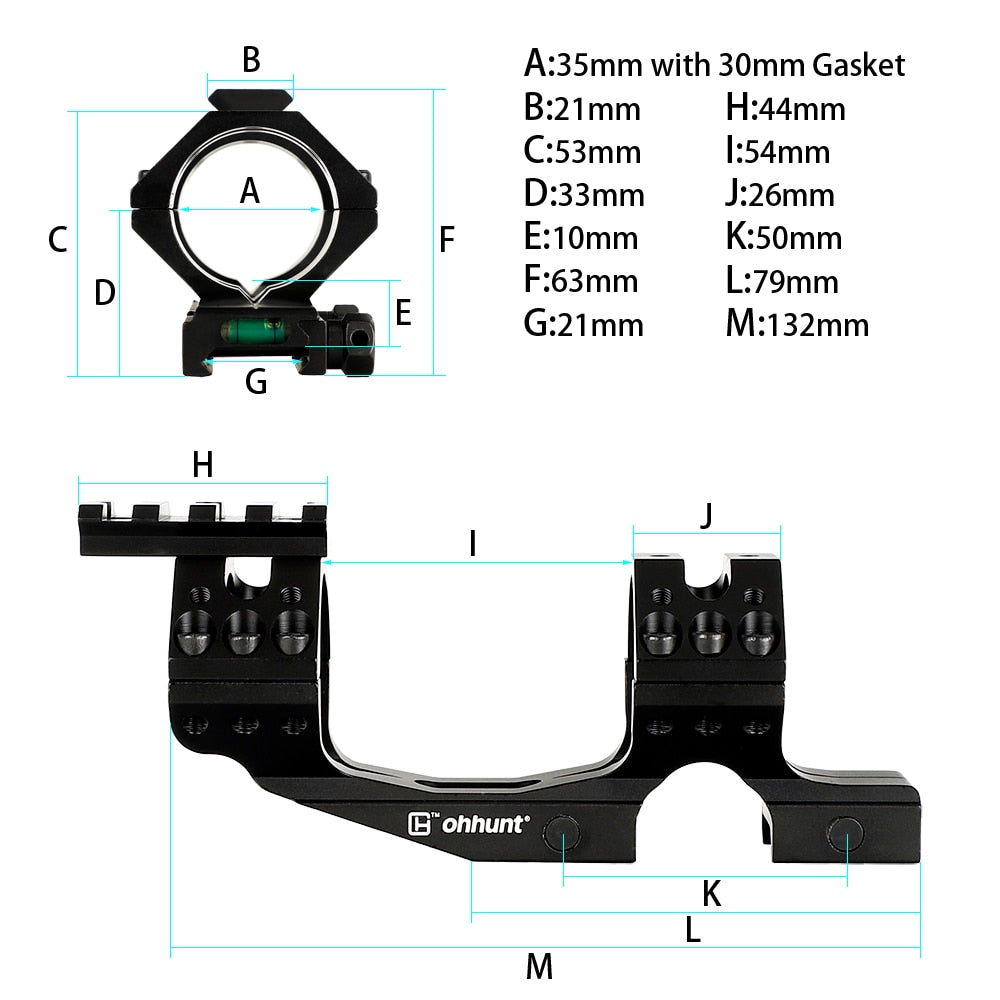 ohhunt® 35mm Cantilever Scope Mount with Top Picatinny Rail 30mm Scope Rings Reducer Bubble Level