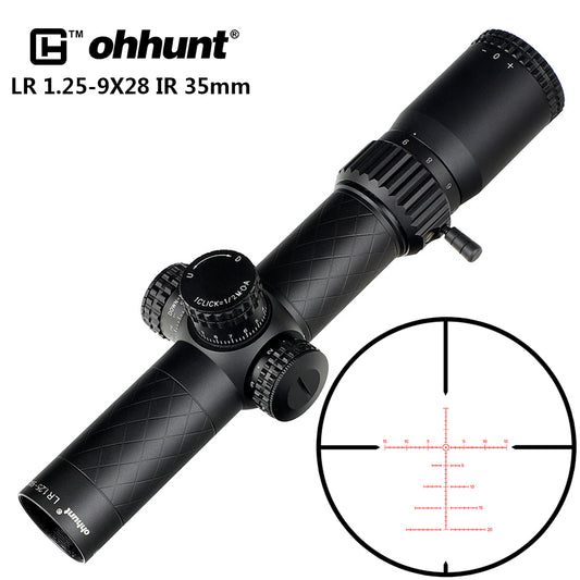ohhunt LR 1.25-9X28 Compact Rifle Scopes 35mm Tube Glass Etched Reticle Red Illuminated Turrets Lock Reset Tactical Sight